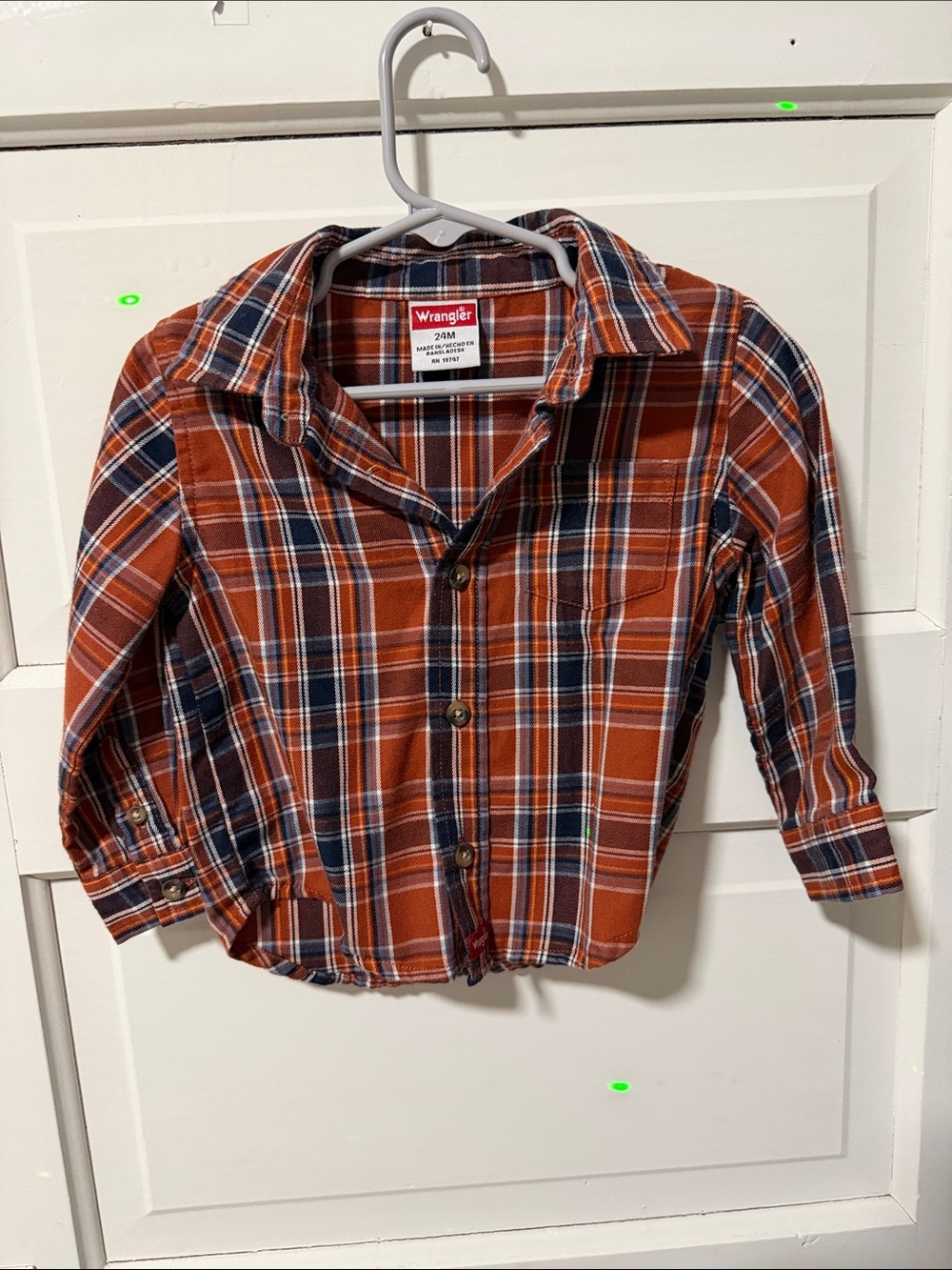 Wrangler Kids Rust Orange & Navy Plaid Button Down Shirt
